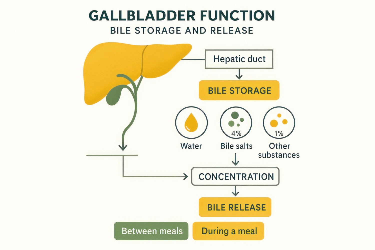 Illustration of gallbladder removal surgery and its effect on bile flow