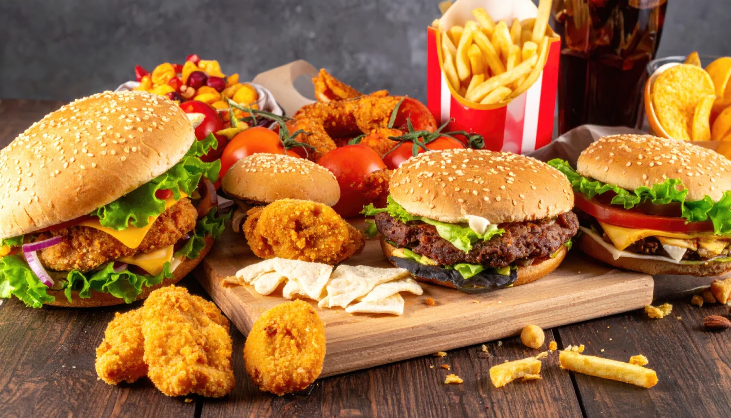 junk unhealthy fast food on the table